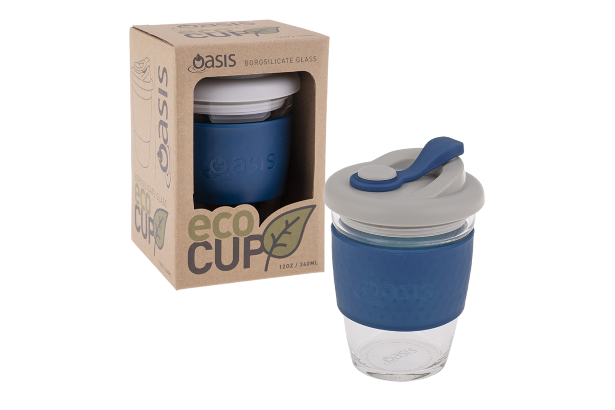 Oasis Glass Eco Cup 12oz 340ml Navy