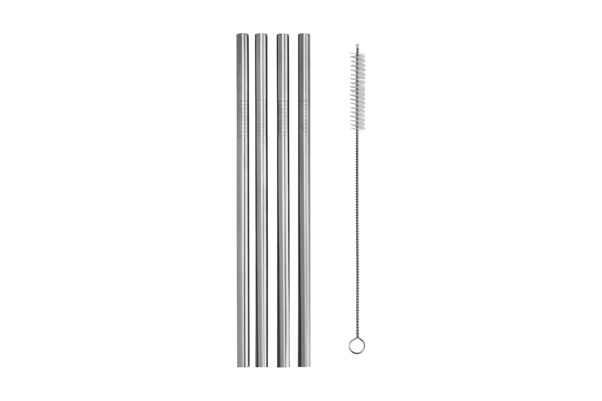 Maxwell & Williams Cocktail & Co Reusable Smoothie Straw Set of 4 With Brush Stainless Steel Gift Boxed