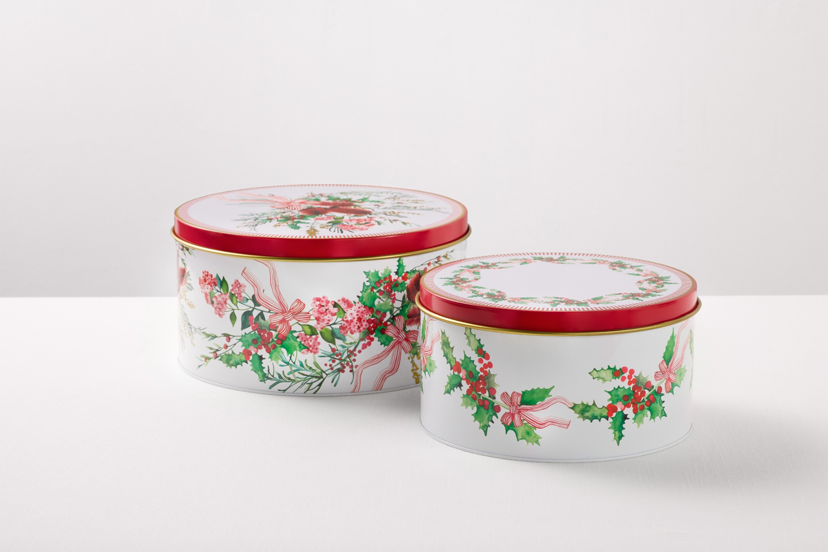 Maxwell and Williams Festive Flora Cake Tin 24and20cm Set of 2 Gift Boxed