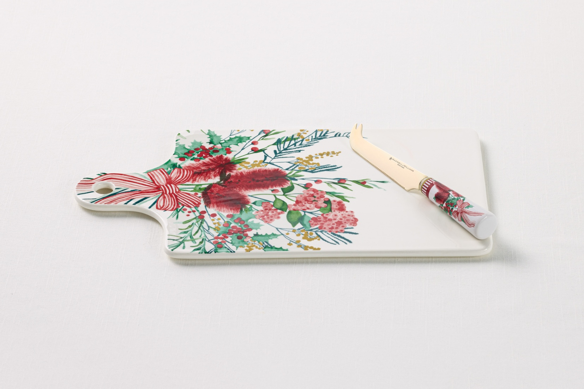 Maxwell and Williams Festive Flora Cheese Paddle and Knife Set Gift Boxed