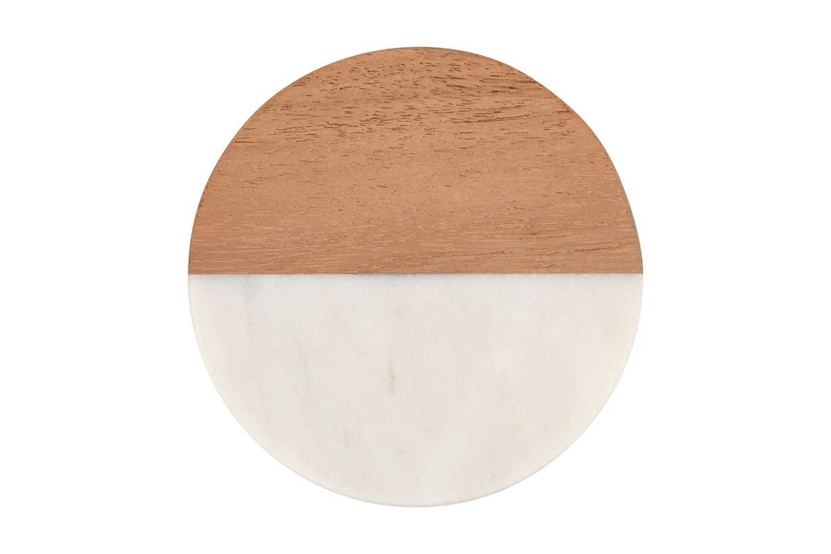 Maxwell & Williams Coaster Collective Round Marble & Acacia Coaster 10cm White