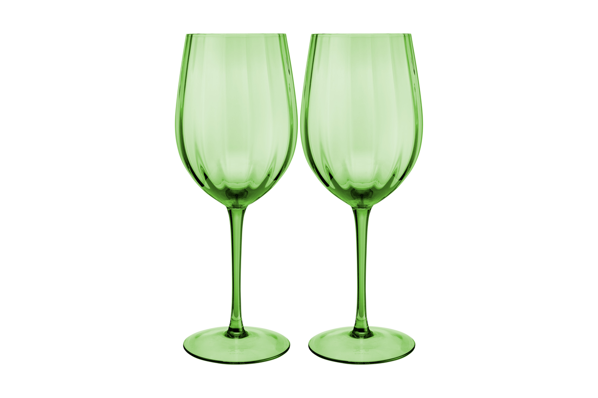 Maxwell & Williams Wicked Pink Goes Good With Green Ribbed Wine Glass Elphaba Set of 2 Gift Boxed