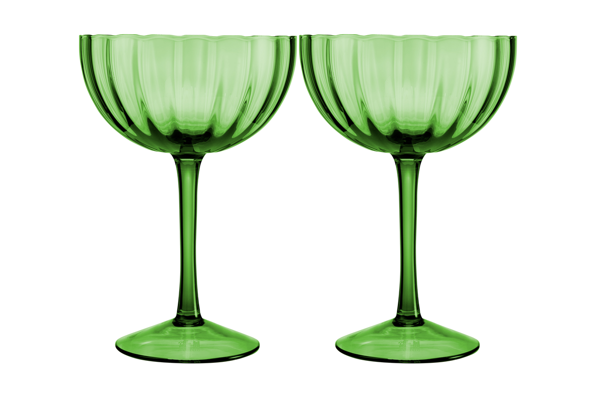 Maxwell & Williams Wicked Pink Goes Good With Green Ribbed Coupe Glass Elphaba Set of 2 Gift Boxed