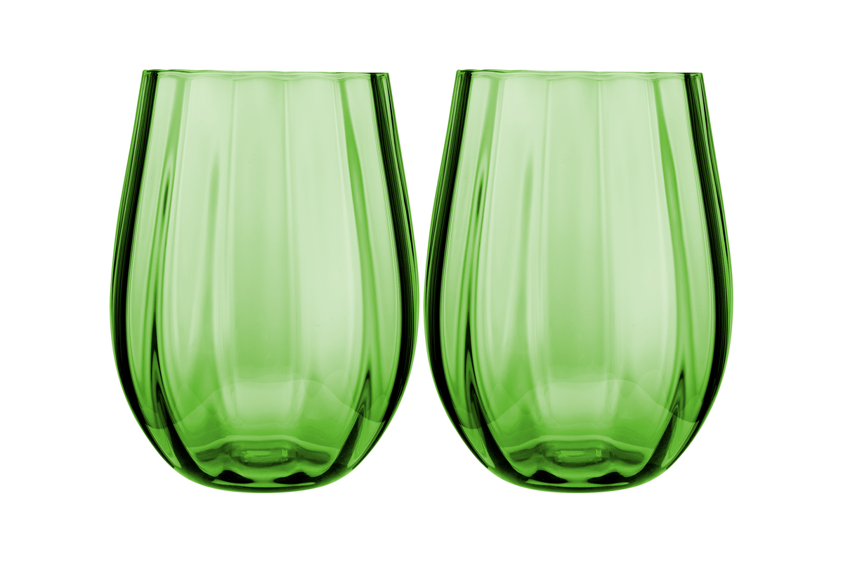 Maxwell & Williams Wicked Pink Goes Good With Green Ribbed Stemless Glass Elphaba Set of 2 Gift Boxed