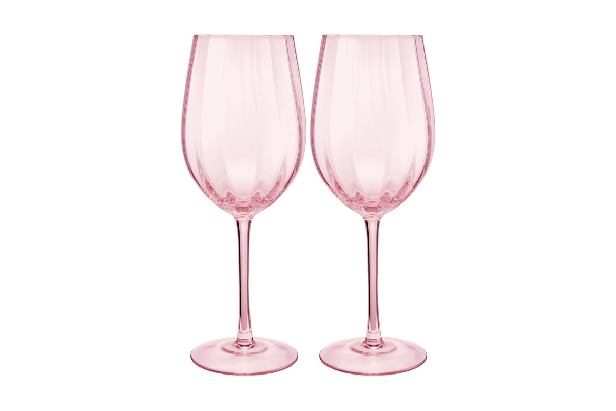 Maxwell & Williams Wicked Pink Goes Good With Green Ribbed Wine Glass Glinda Set of 2 Gift Boxed