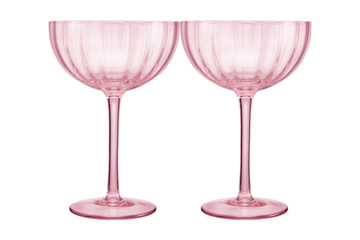 Maxwell & Williams Wicked Pink Goes Good With Green Ribbed Coupe Glass Glinda Set of 2 Gift Boxed