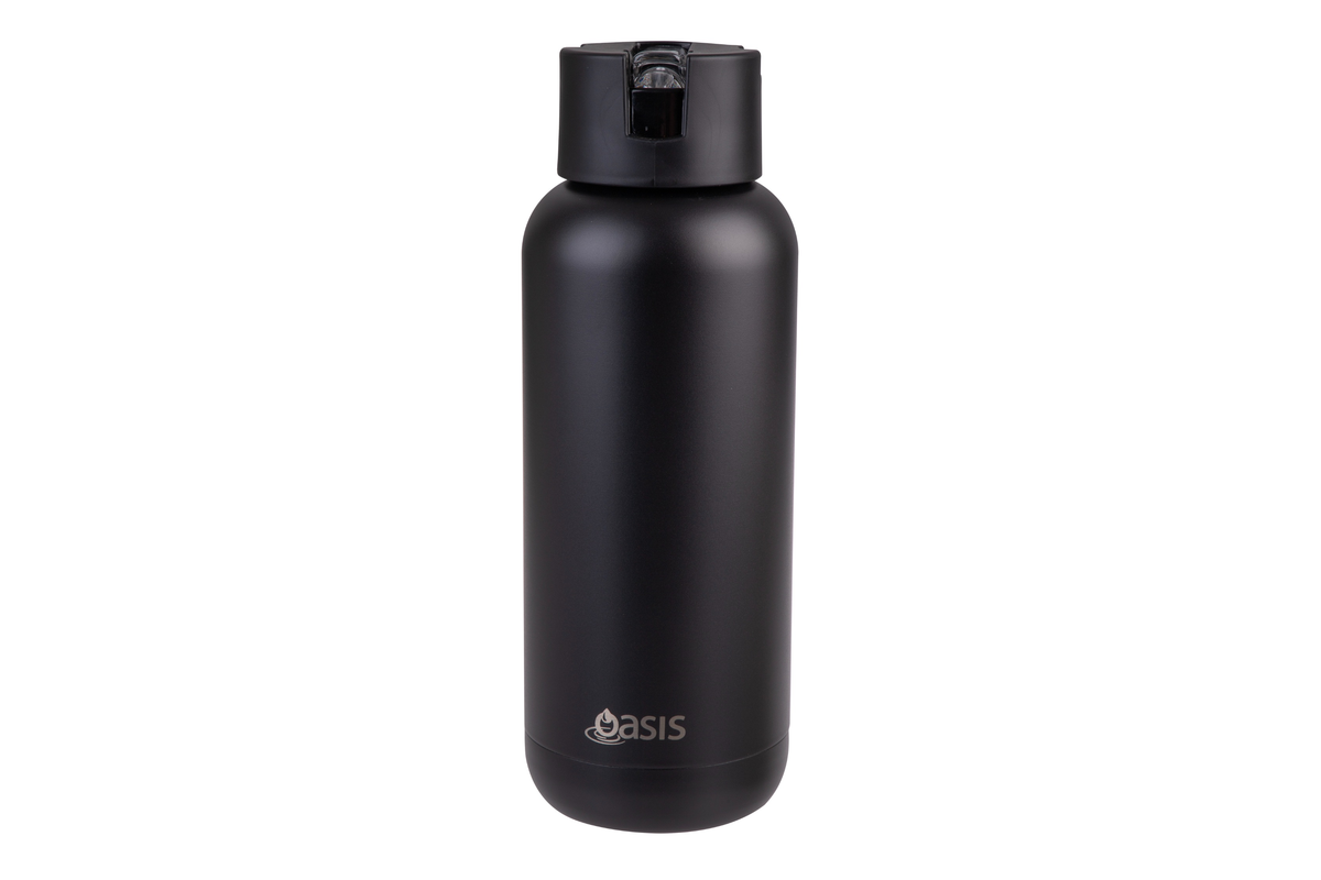 Oasis Stainless Steel Ceramic Moda Triple Wall Insulated Drink Bottle 1 Litre Black