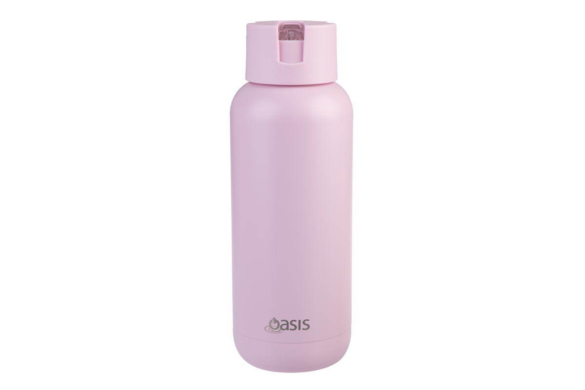 Oasis Stainless Steel Ceramic Moda Triple Wall Insulated Drink Bottle 1 Litre Pink Lemonade