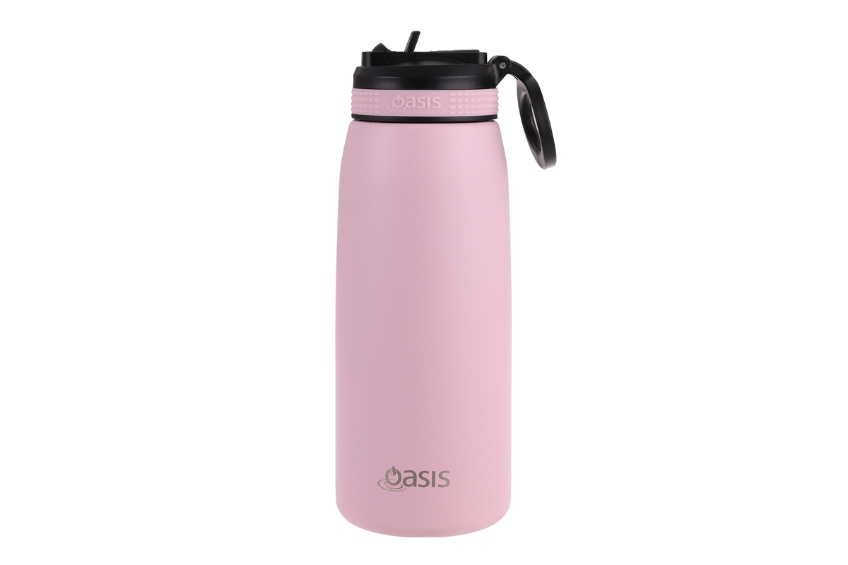 Oasis Stainless Steel Double Wall Insulated Sports Bottle with Sipper Straw 780ml Carnation