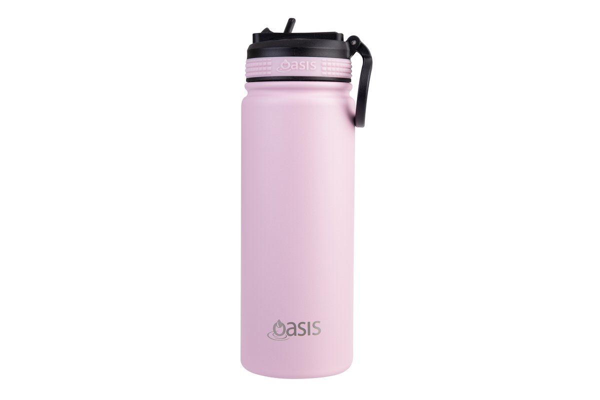 Oasis Stainless Steel Double Wall Challenger Bottle with Sipper Straw 550ml Carnation