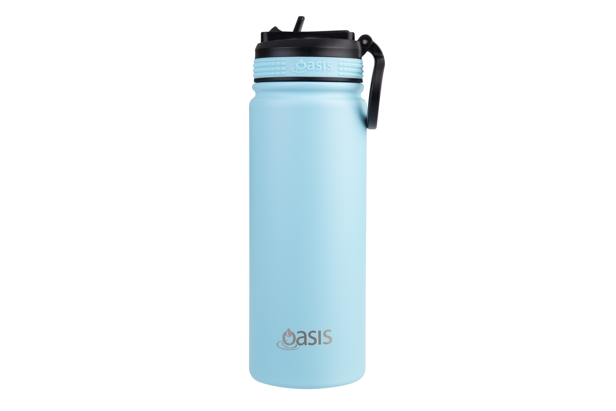 Oasis Stainless Steel Double Wall Challenger Bottle with Sipper Straw 550ml Island Blue