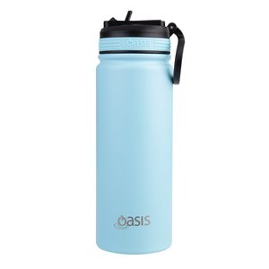 Oasis Stainless Steel Double Wall Challenger Bottle with Sipper Straw 550ml Island Blue-oasis-What's Cooking Online Store