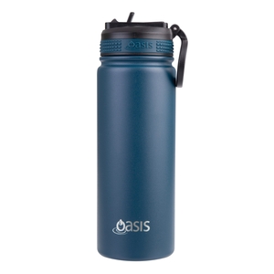 Oasis Stainless Steel Double Wall Challenger Bottle with Sipper Straw 550ml Navy-oasis-What's Cooking Online Store