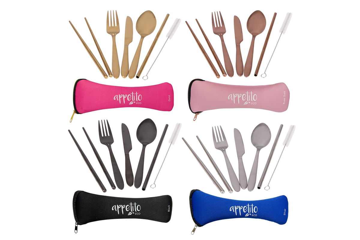 Appetito 6 Pce Stainless Steel Traveller's Cutlery Set Assorted Colours