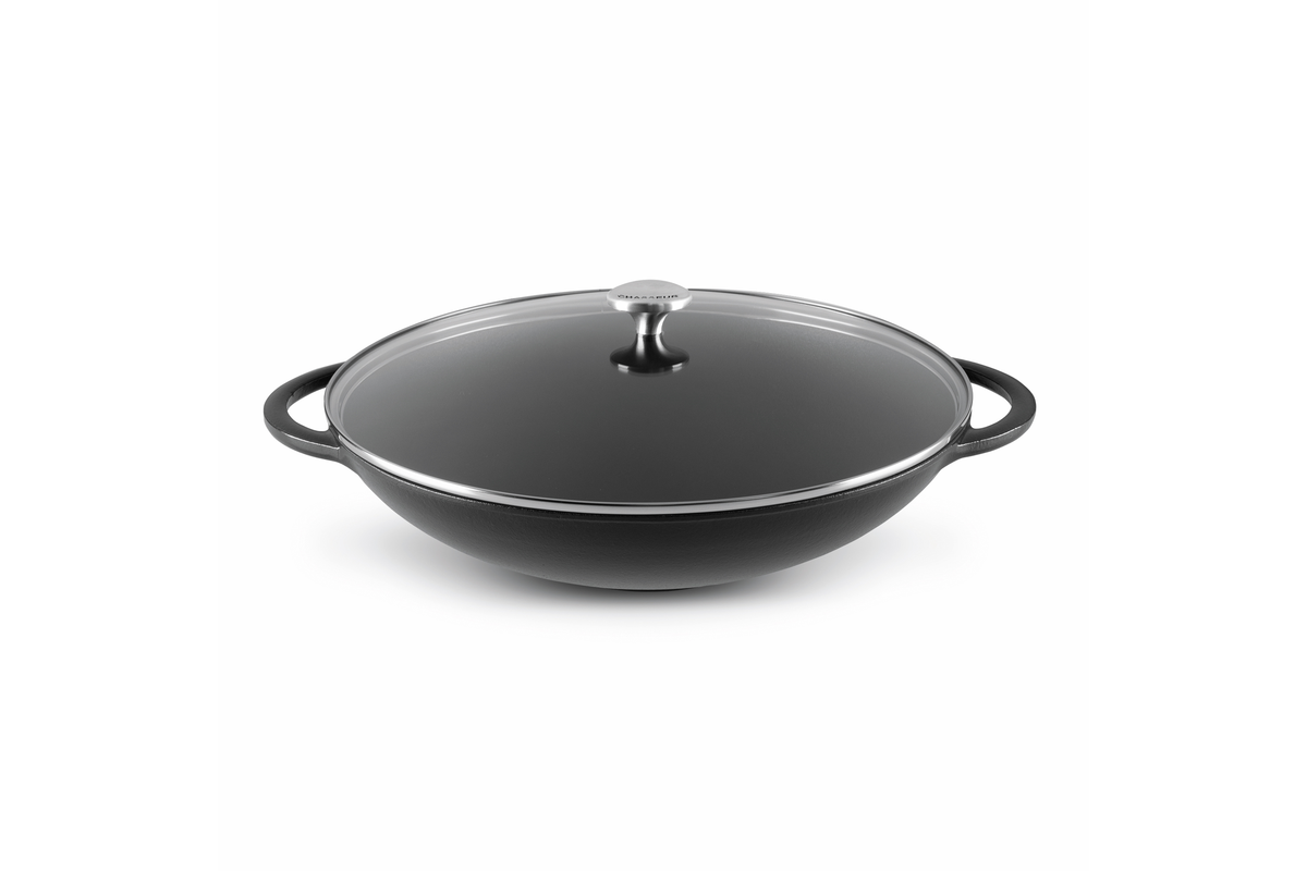 Chasseur Wok Cast iron 37cm  4.5l glass lid Black