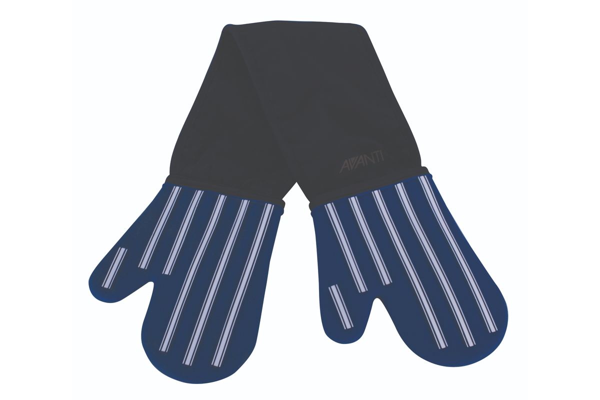 Avanti Silicone Double Oven Mitts Silicon and Cotton Butcher Stripe Blue